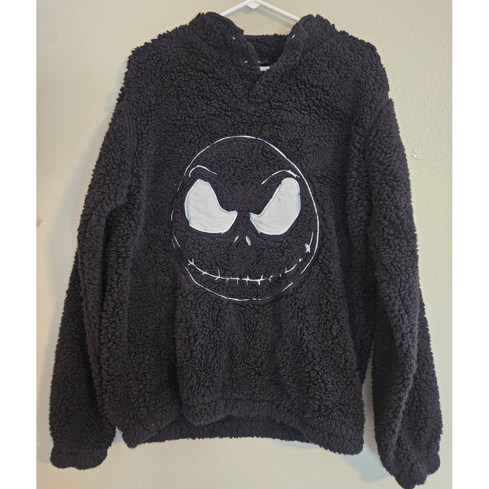 Nightmare Before Christmas Jack Skellington MEDIUM Black Fuzzy Snap Sweater